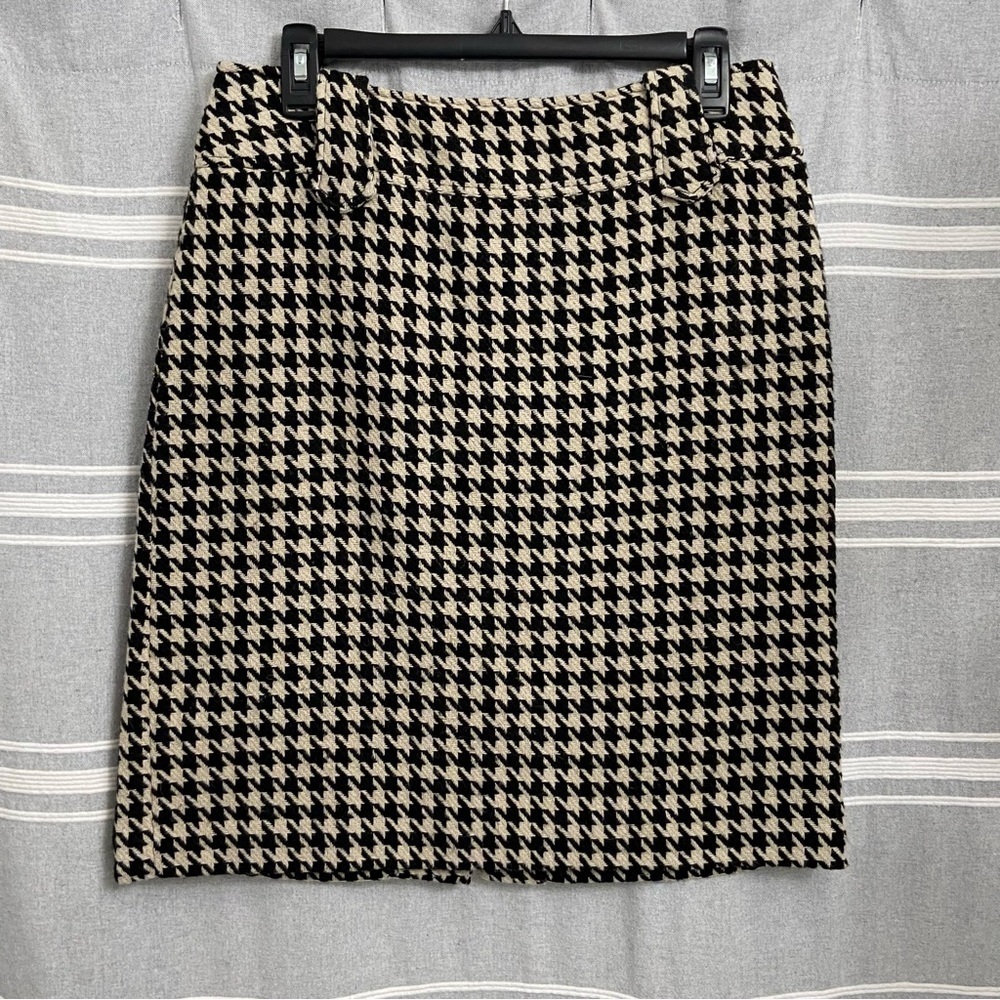 SHARAGON / Black/Cream Houndstooth Wool Blend Above the Knee Skirt Size 6